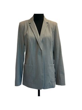 Tahari gray blazer single breasted front pockets career business professional